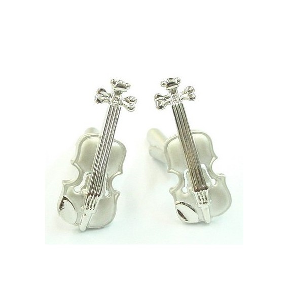 Silver Plated Violin Cufflinks 