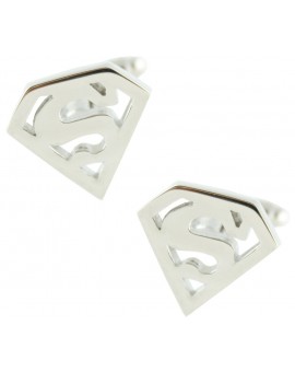 Silver Plated Superman Hollow Shield Cufflinks
