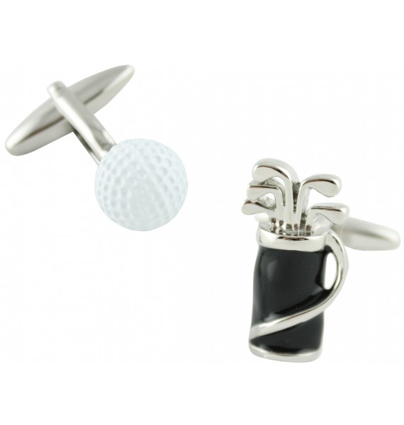 Black Golf Bag and White Golf Ball Cufflinks  