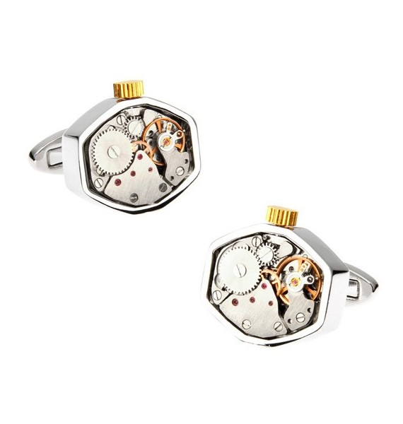 Octagon Silver Watch Movement Cufflinks 
