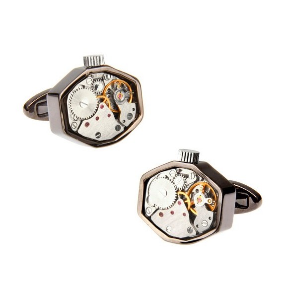 Octagon Gunmetal Watch Movement Cufflinks 