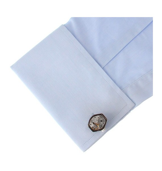 Octagon Gunmetal Watch Movement Cufflinks 