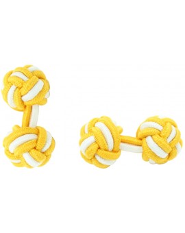 Dark Yellow and White Silk Knot Cufflinks 