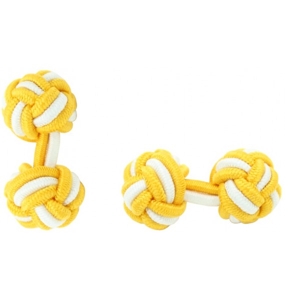 Dark Yellow and White Silk Knot Cufflinks 