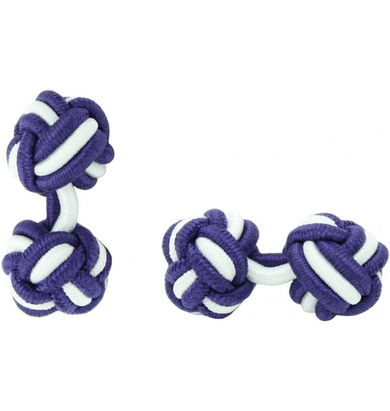 Dark Purple and White Silk Knot Cufflinks 