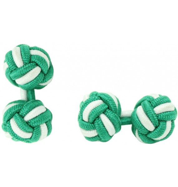 Green and White Silk Knot Cufflinks 