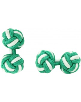 Green and White Silk Knot Cufflinks 