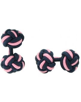 Navy Blue and Pink Silk Knot Cufflinks 