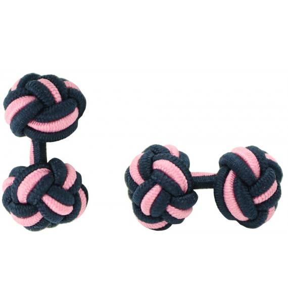 Navy Blue and Pink Silk Knot Cufflinks 