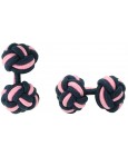 Navy Blue and Pink Silk Knot Cufflinks 