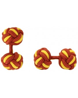Dark Red and Dark Yellow Silk Knot Cufflinks 