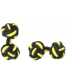 Dark Brown and Yellow Silk Knot Cufflinks 