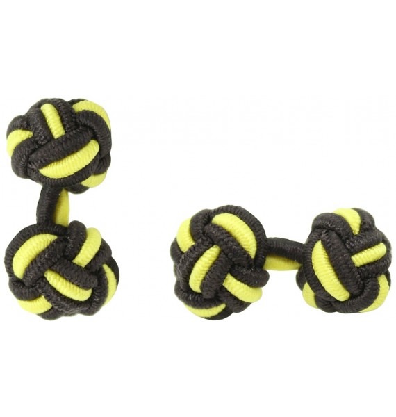 Dark Brown and Yellow Silk Knot Cufflinks 