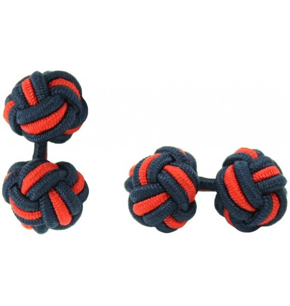 Navy Blue and Red Silk Knot Cufflinks 