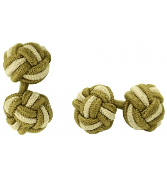 Dark Ochre and Beige Silk Knot Cufflinks 