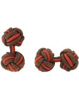 Brown and Dark Red Silk Knot Cufflinks 