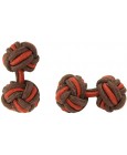 Brown and Dark Red Silk Knot Cufflinks 