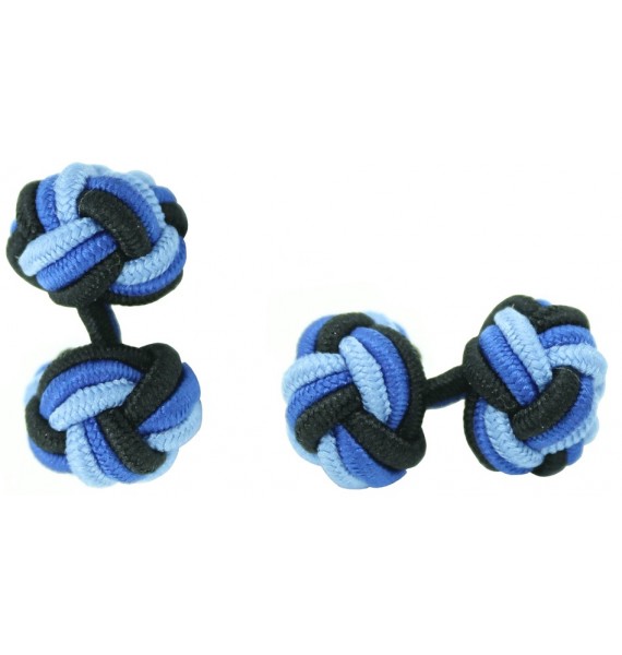 Black, Cobalt Blue and Light Blue Silk Knot Cufflinks