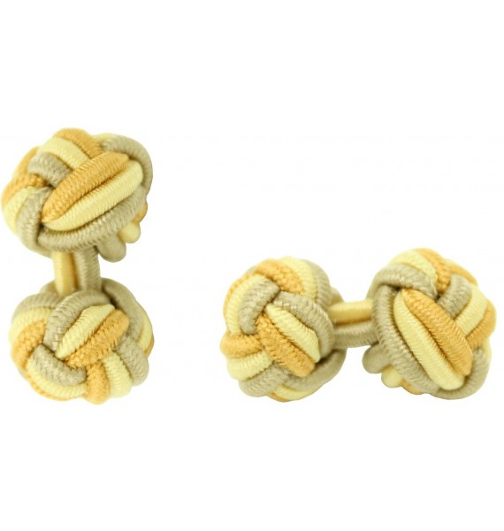 Beige, Light Yellow and Camel Silk Knot Cufflinks