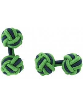 Grass Green and Navy Blue Silk Knot Cufflinks