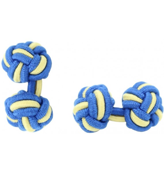 Cobalt Blue and Light Yellow Silk Knot Cufflinks