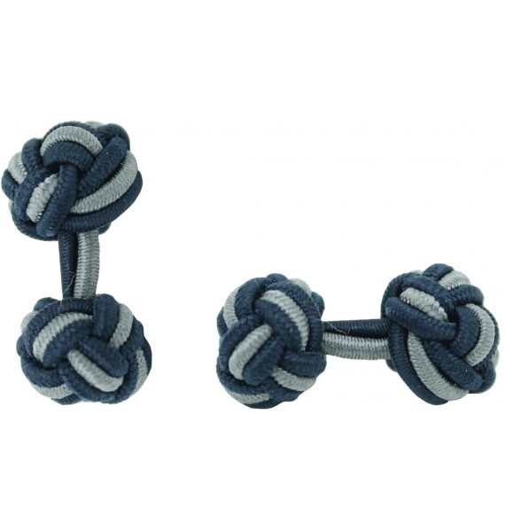 Navy Blue and Grey Silk Knot Cufflinks 