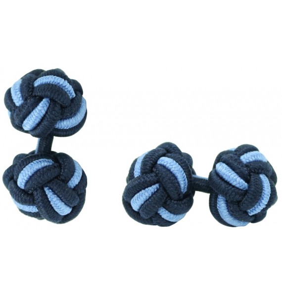 Navy Blue and Light Blue Silk Knot Cufflinks 