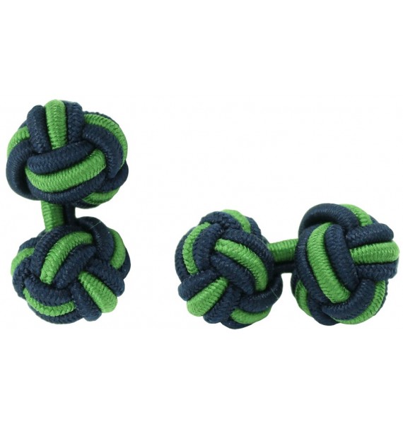 Navy Blue and Grass Green Silk Knot Cufflinks 