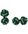 Navy Blue and Grass Green Silk Knot Cufflinks 