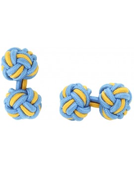 Blue and Dark Yellow Silk Knot Cufflinks 