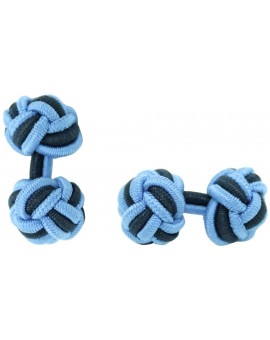 Light Blue and Navy Blue Silk Knot Cufflinks 