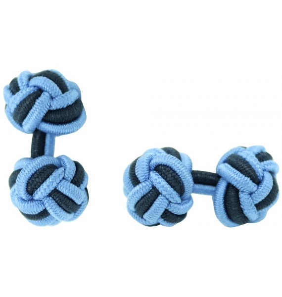 Light Blue and Navy Blue Silk Knot Cufflinks 