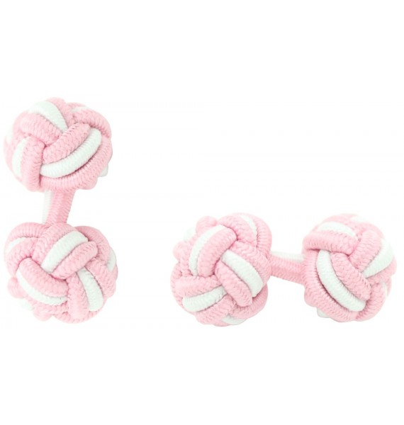 Light Pink and White Silk Knot Cufflinks 