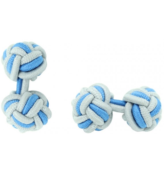 Light Grey and Blue Silk Knot Cufflinks 