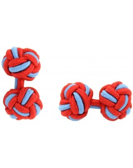 Red and Light Blue Silk Knot Cufflinks 