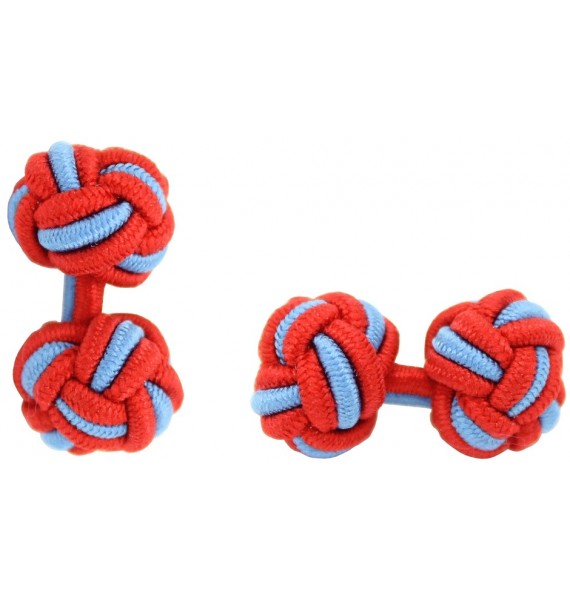 Red and Light Blue Silk Knot Cufflinks 