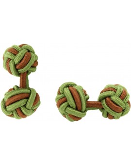 Olive Green and Brown Silk Knot Cufflinks 