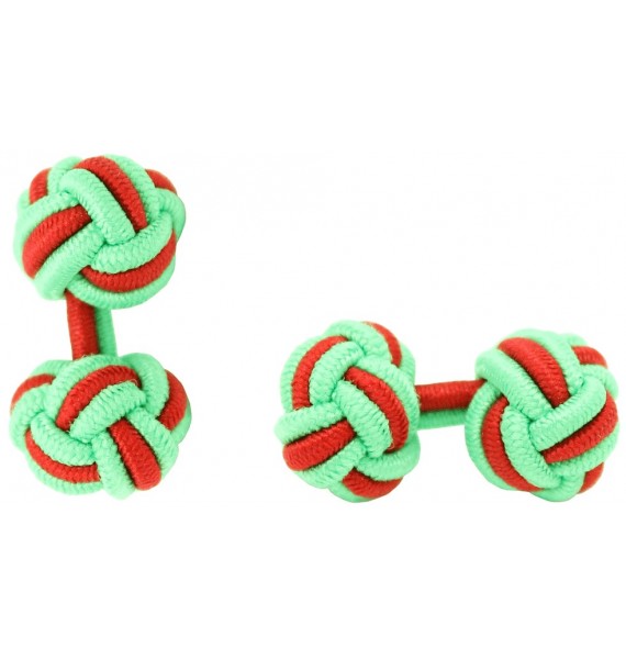 Lime Green and Red Silk Knot Cufflinks 