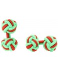 Lime Green and Red Silk Knot Cufflinks 