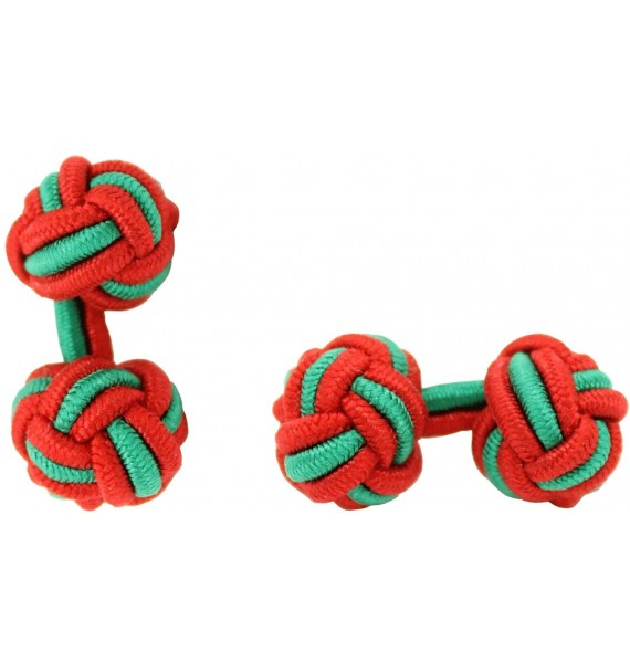 Red and Green Silk Knot Cufflinks 