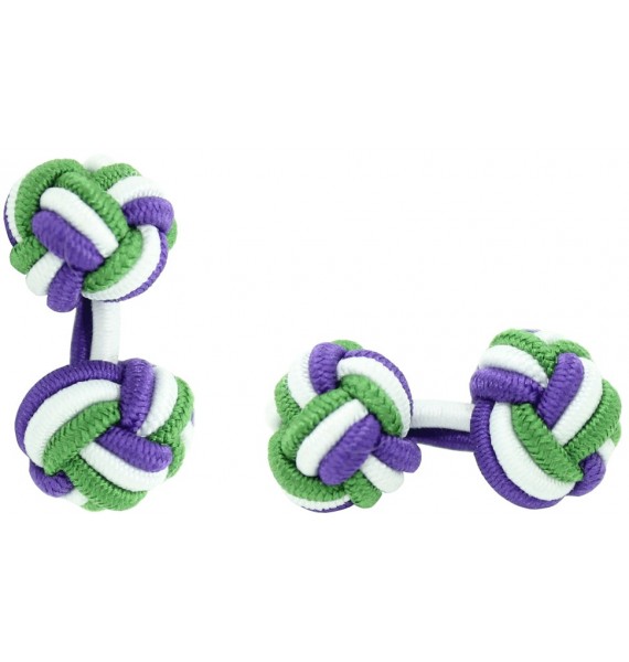 Dark Purple, White and Green Grass Silk Knot Cufflinks