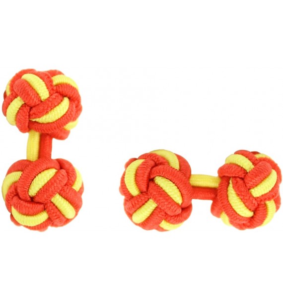 Red and Yellow Silk Knot Cufflinks 