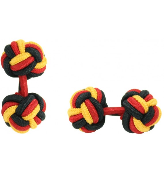Black, Red and Dark Yellow Silk Knot Cufflinks