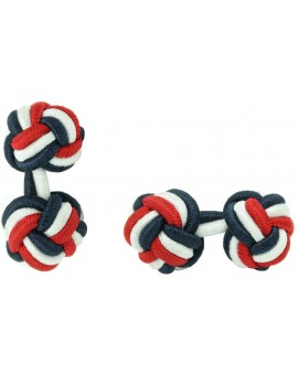 Navy Blue, White and Red Silk Knot Cufflinks 