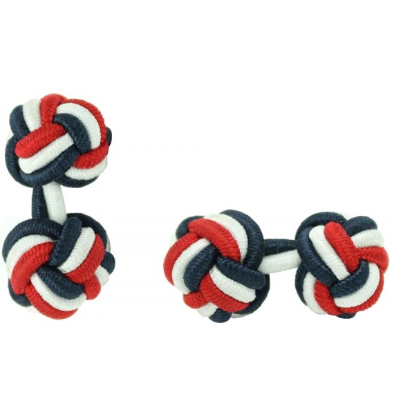 Navy Blue, White and Red Silk Knot Cufflinks