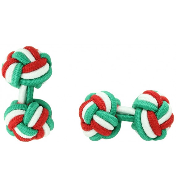 Green, White and Red Silk Knot Cufflinks 