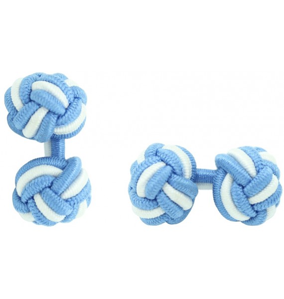 Light Blue and White Silk Knot Cufflinks 