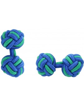 Cobalt Blue and Green Silk Knot Cufflinks 