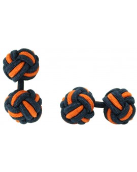Navy Blue and Orange Silk Knot Cufflinks 