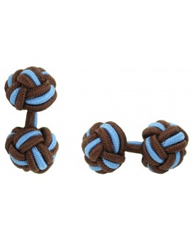 Dark Brown and Light Blue Silk Knot Cufflinks 